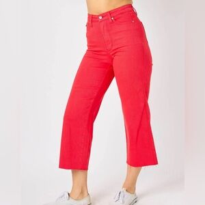 Judy Blue Red Wide Leg Crop Denim Jeans
